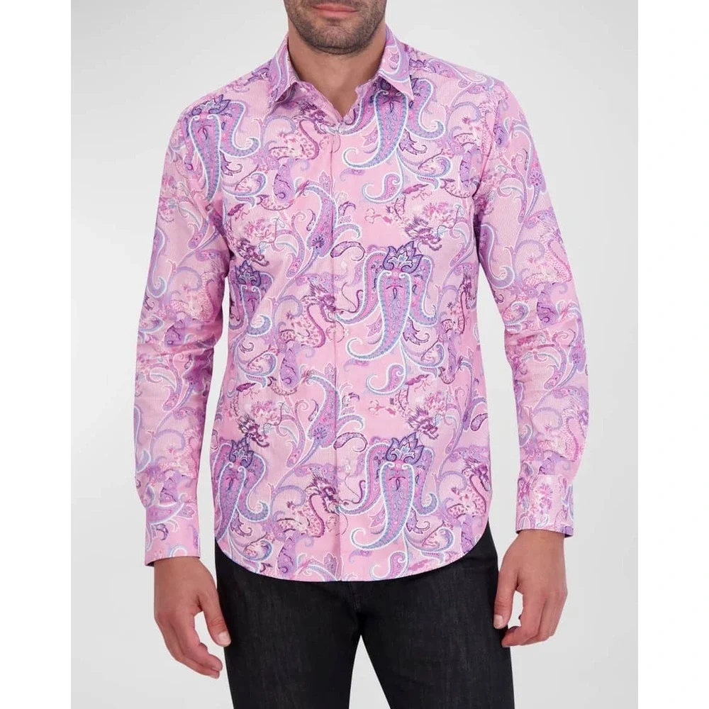 Robert Graham Limited Edition Shirt 4XL The‎ Goody Dragon Paisley Flip Cuff Pink